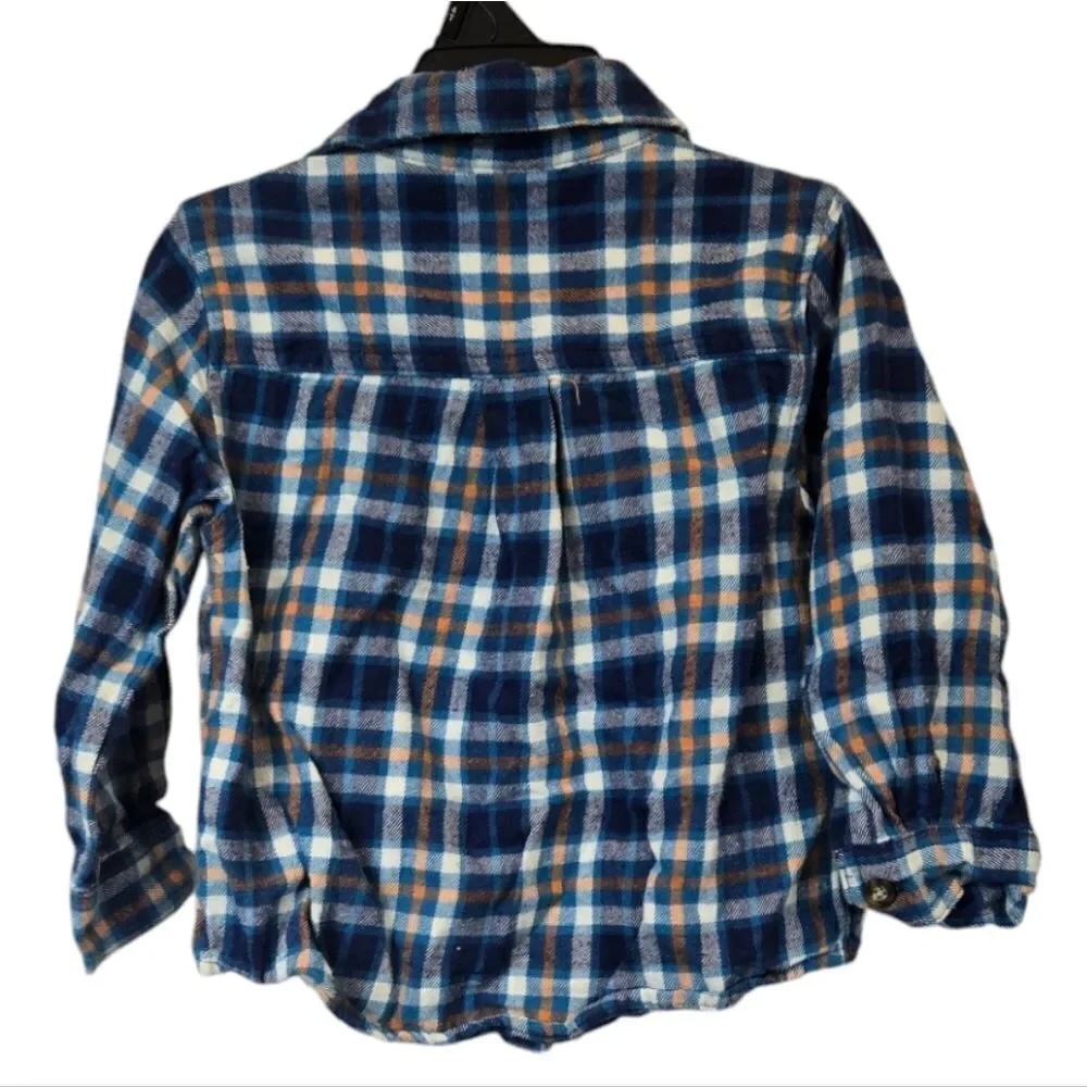 Toddler Boy Blue Plaid Flannel Shirt Long Sleeve Button Down Western Winter Warm